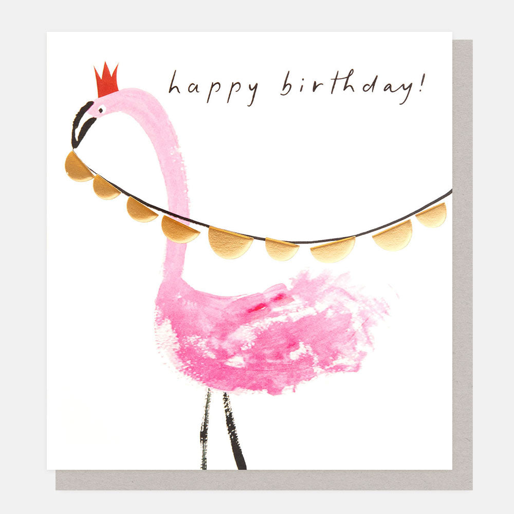 Caroline Gardner Happy Birthday! Flamingo With Crown And Bunting Greeting Card