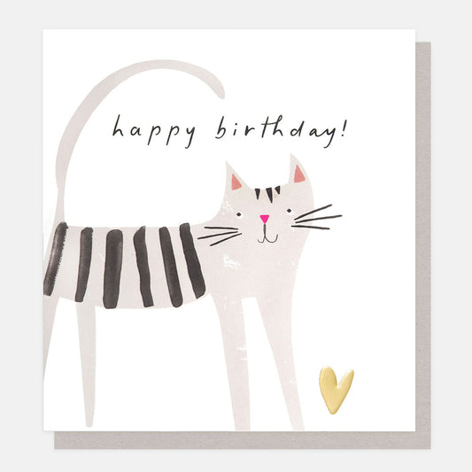 Caroline Gardner Happy Birthday! Grey Stripey Cat With Heart Greeting Card