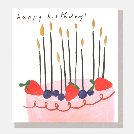 Caroline Gardner Happy Birthday! Pink Cake With Berries & Candles Greeting Card
