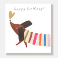 Caroline Gardner Happy Birthday! Sausage Dog With Striped Jumper Greeting Card