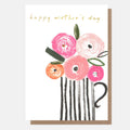 Caroline Gardner Happy Mother's Day Black Stripey Vase With Flowers Greeting Card