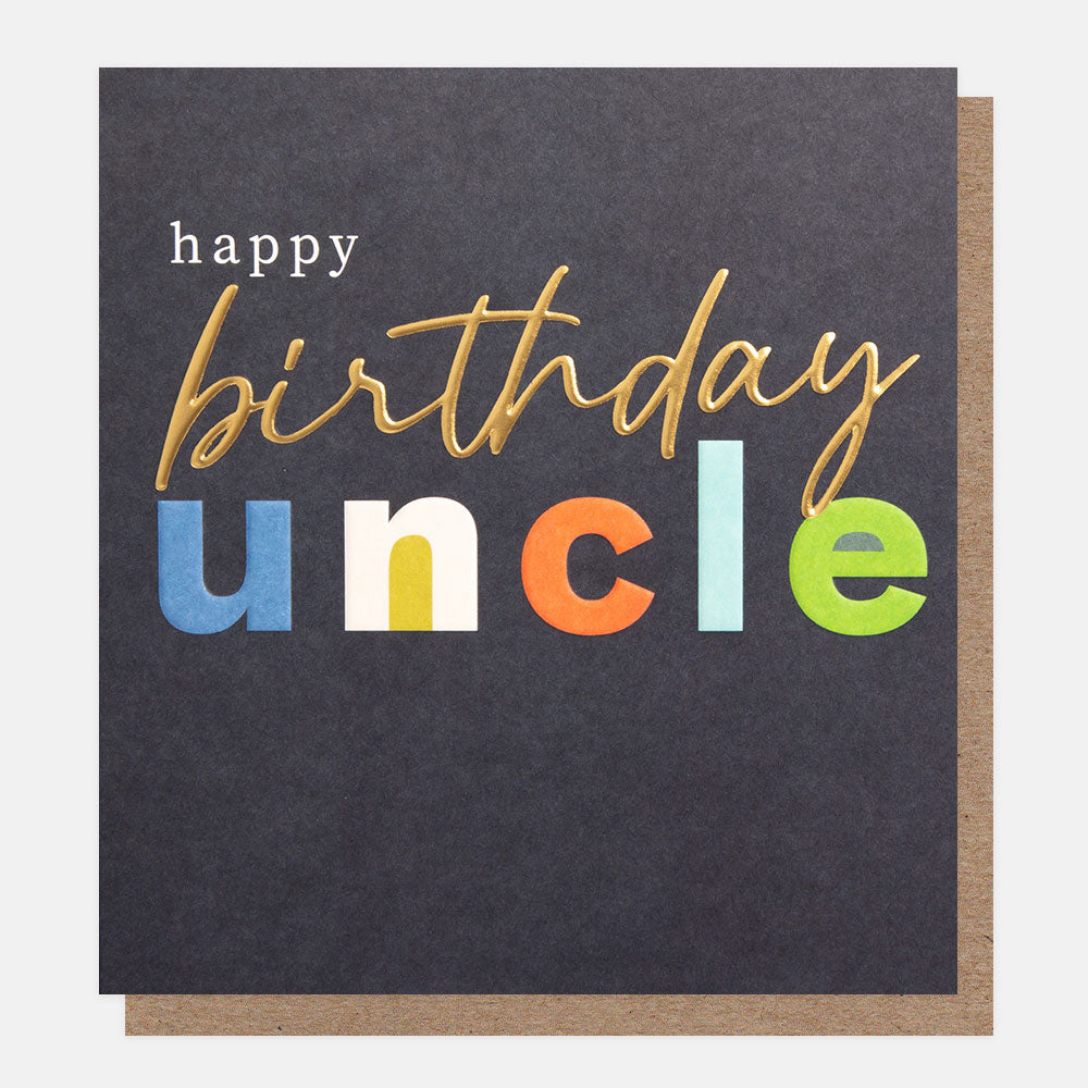 Caroline Gardner Happy Birthday Uncle Coloured Text On Navy Background Greeting Card