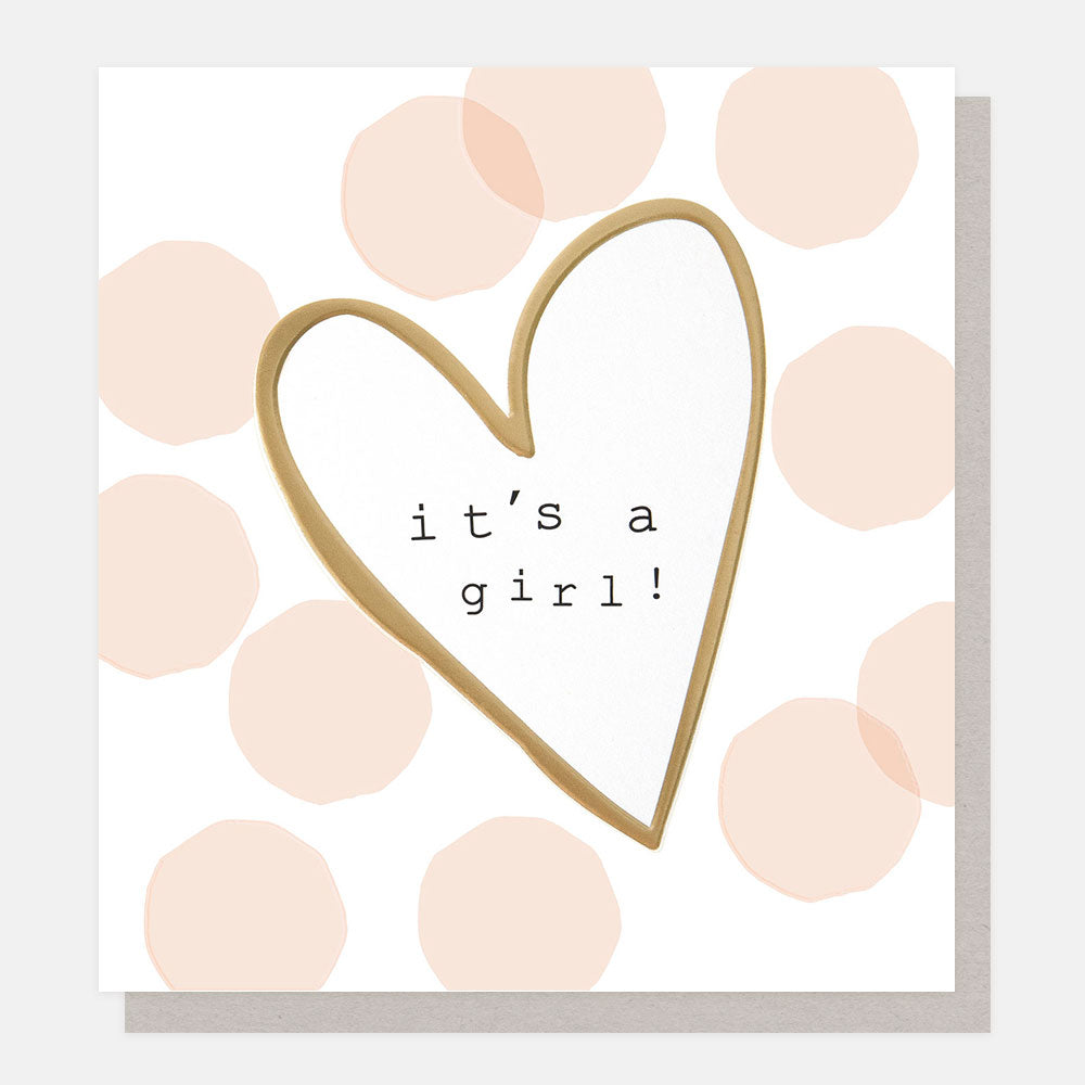 Caroline Gardner It's A Girl! Pink Confetti & Gold Heart Greeting Card