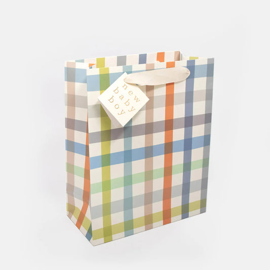 Caroline Gardner New Baby Boy Multi Check Large Gift Bag