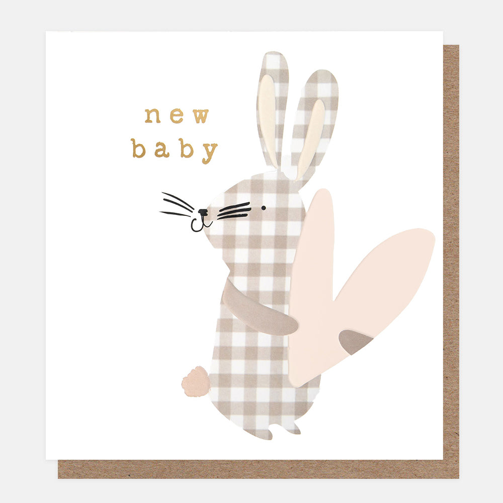 Caroline Gardner New Baby Gingham Bunny Holding Heart Greeting Card