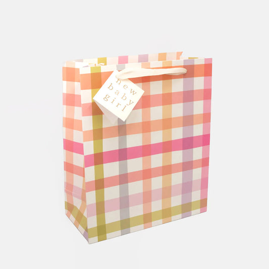 Caroline Gardner New Baby Girl Multi Check Large Gift Bag