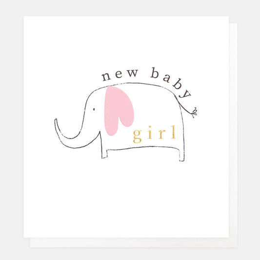 Caroline Gardner New Baby Girl Pink Elephant Greeting Card