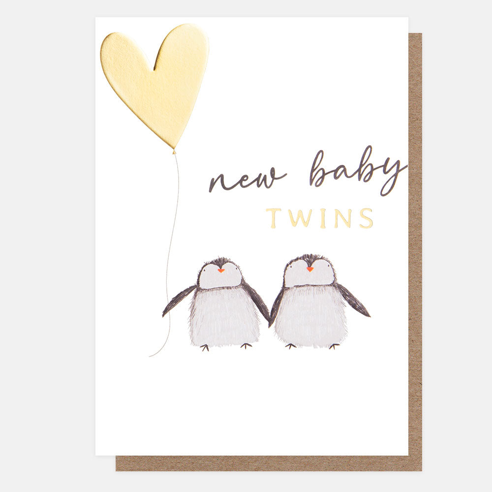 Caroline Gardner New Baby Twins Penguins Greeting Card