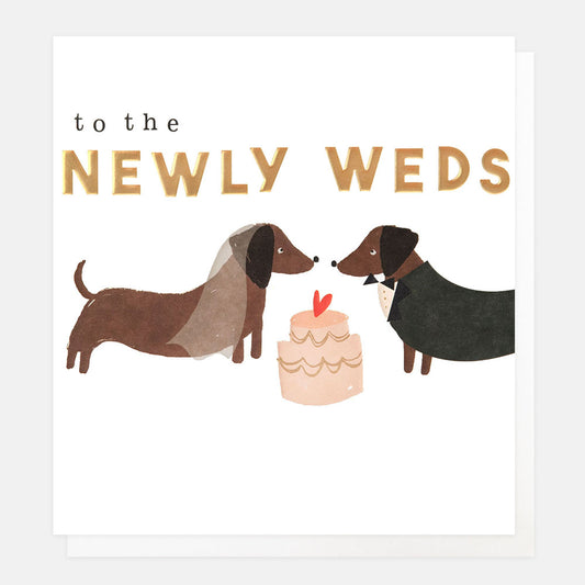 Caroline Gardner To The Newlyweds Bride & Groom Sausage Dogs With Cake Greeting Card