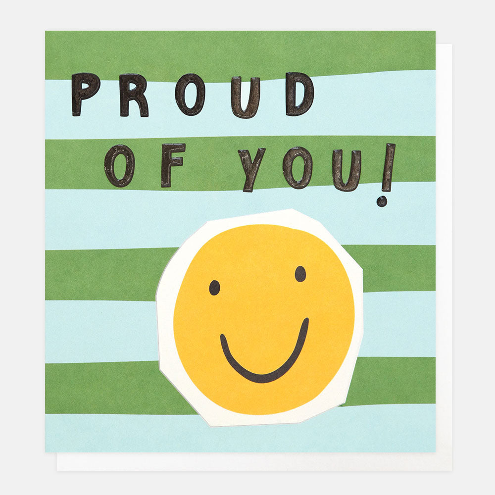 Caroline Gardner Proud Of You! Smiley Face On Blue & Green Stripe Greeting Card