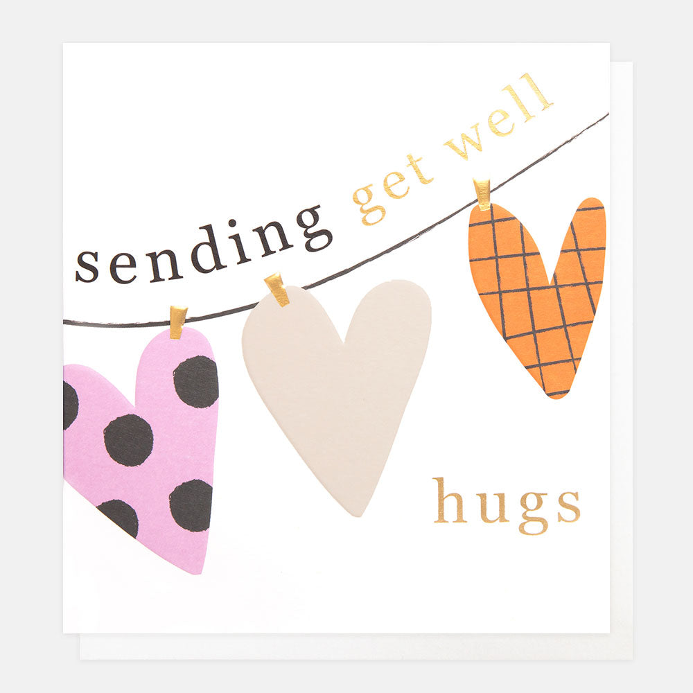 Caroline Gardner Sending Get Well Hugs Hearts On Washing Line Greeting Card