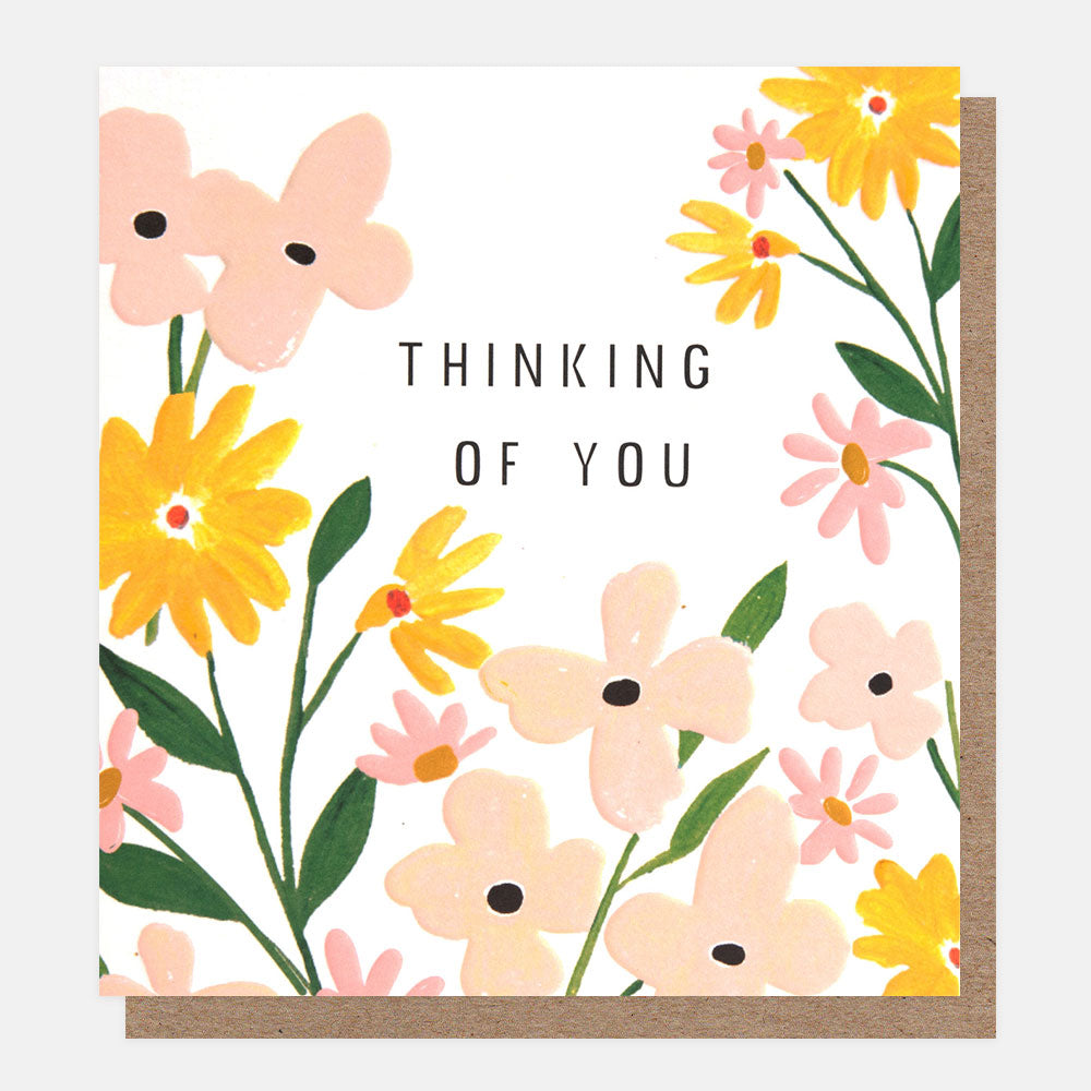 Caroline Gardner Thinking Of You Yellow & Peach Florals Greeting Card