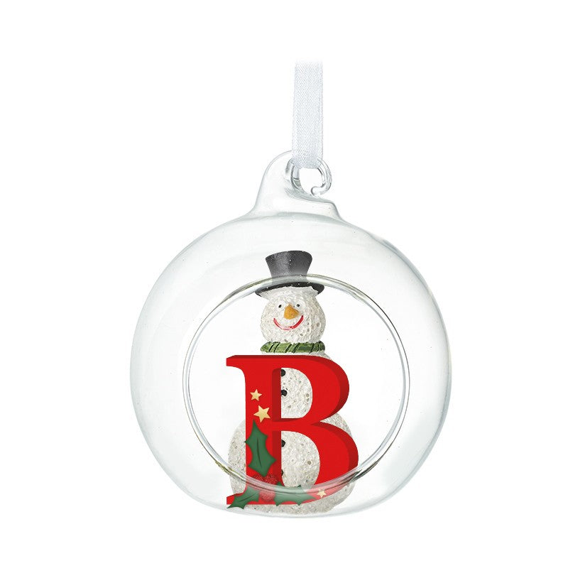 Christmas Hanging Glass Open Globe Snowman Decoration Letter B
