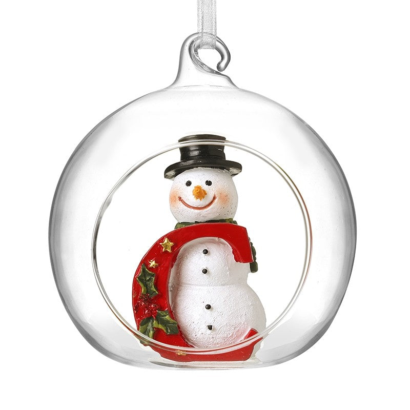 Christmas Hanging Glass Open Globe Snowman Decoration Letter C