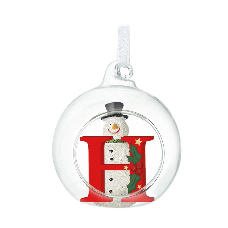 Christmas Hanging Glass Open Globe Snowman Decoration Letter H