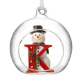 Christmas Hanging Glass Open Globe Snowman Decoration Letter K