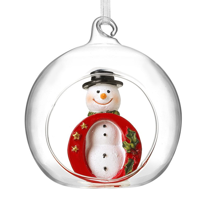 Christmas Hanging Glass Open Globe Snowman Decoration Letter O