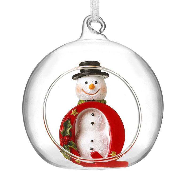Christmas Hanging Glass Open Globe Snowman Decoration Letter Q