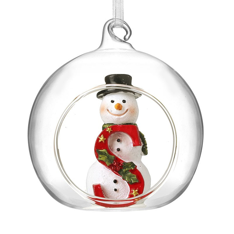 Christmas Hanging Glass Open Globe Snowman Decoration Letter S
