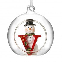 Christmas Hanging Glass Open Globe Snowman Decoration Letter V