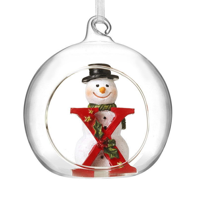 Christmas Hanging Glass Open Globe Snowman Decoration Letter X