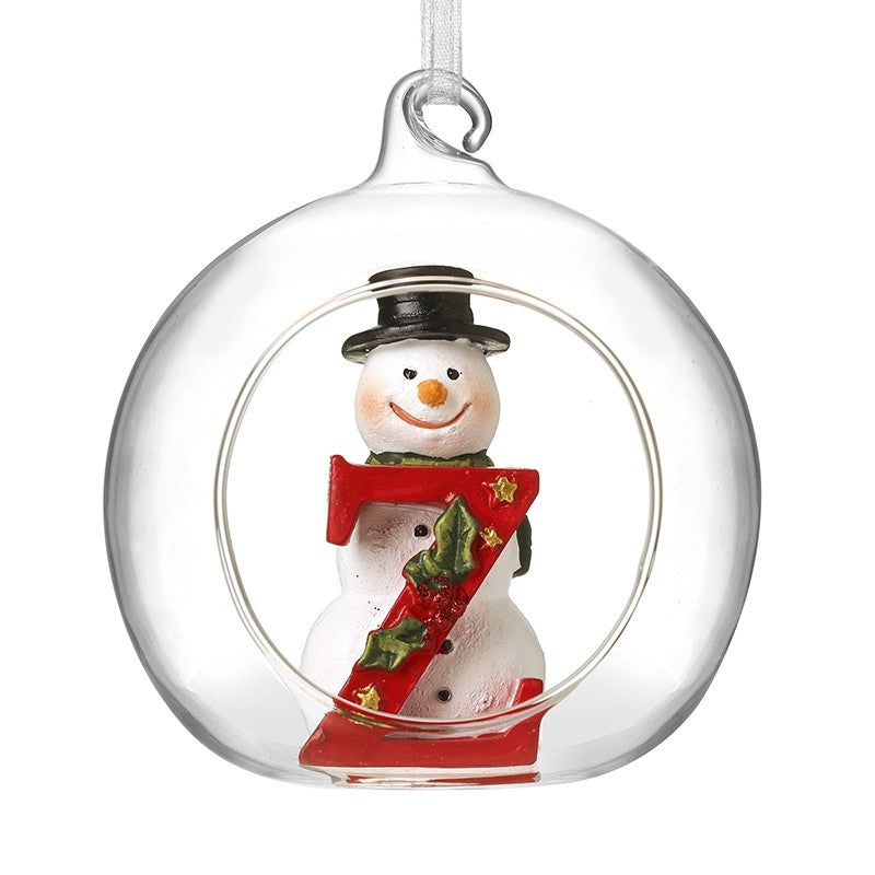 Christmas Hanging Glass Open Globe Snowman Decoration Letter Z