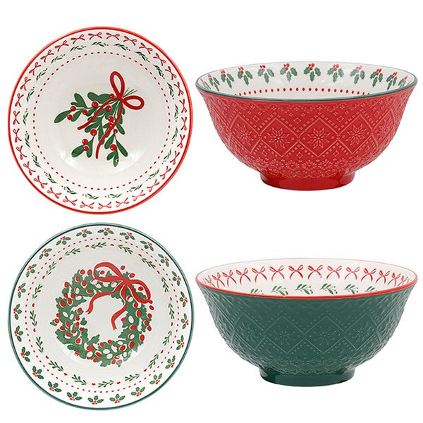 Christmas Mistletoe Ceramic Bowl Small Green or Red