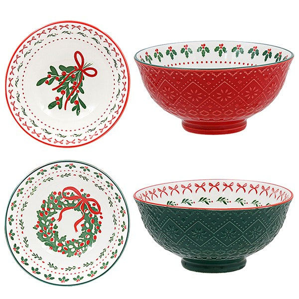 Christmas Mistletoe Ceramic Bowl Medium Green or Red
