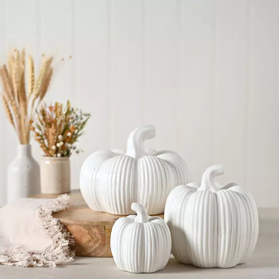 Country Living White Small Pumpkin Ornament