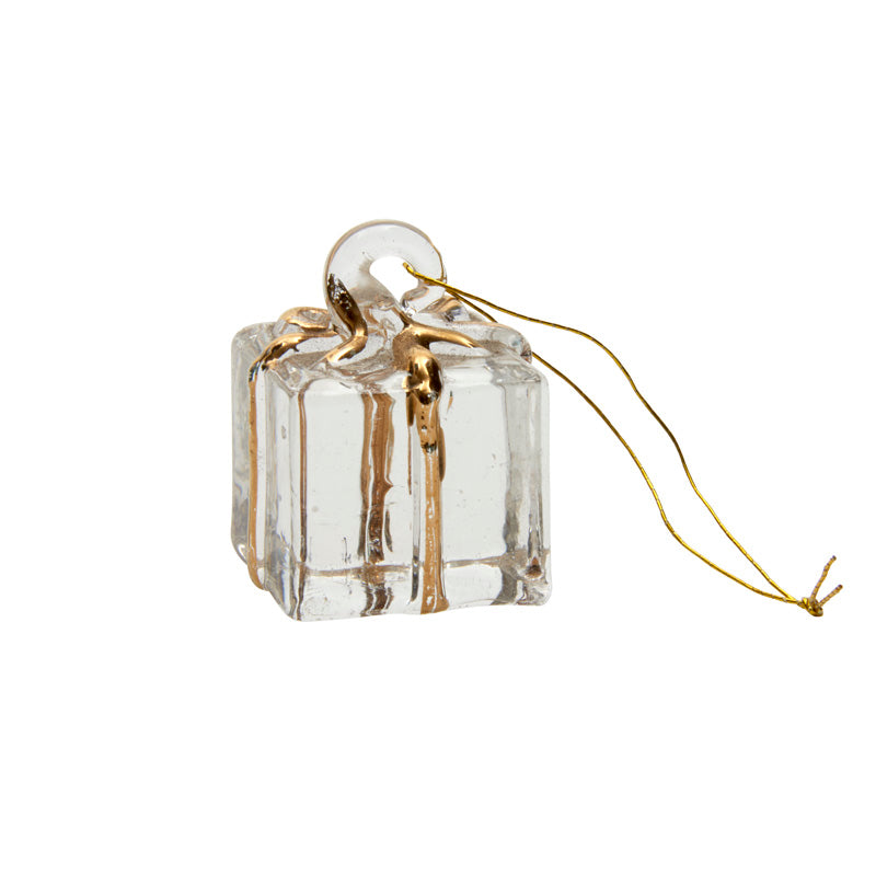 Christmas Hanging Glass Gold Present
