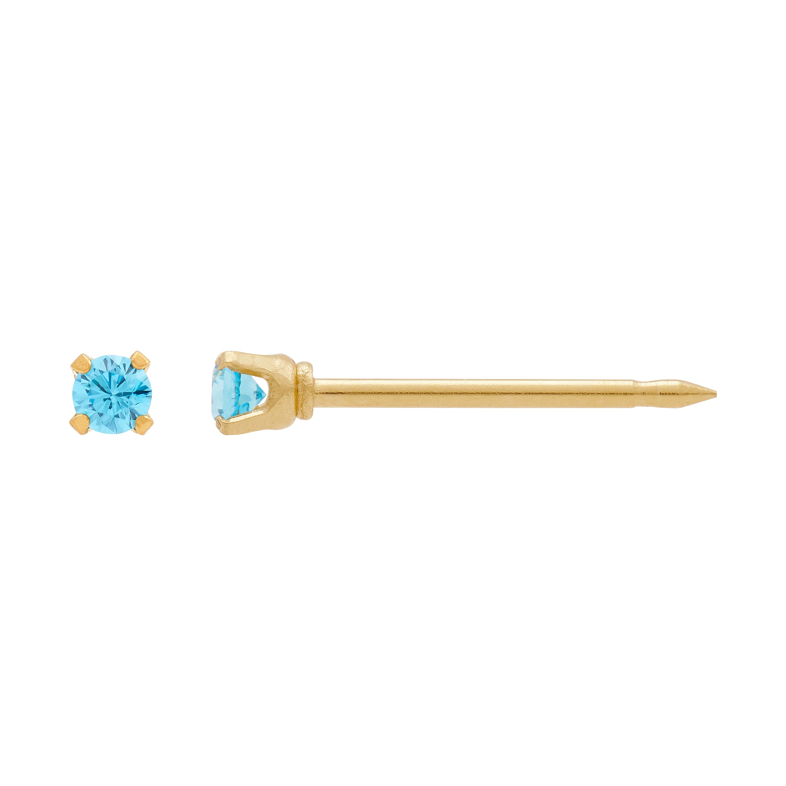 Ear Piercing CZ Pair 24c Gold Plated Stainless Steel 2mm Blue Topaz