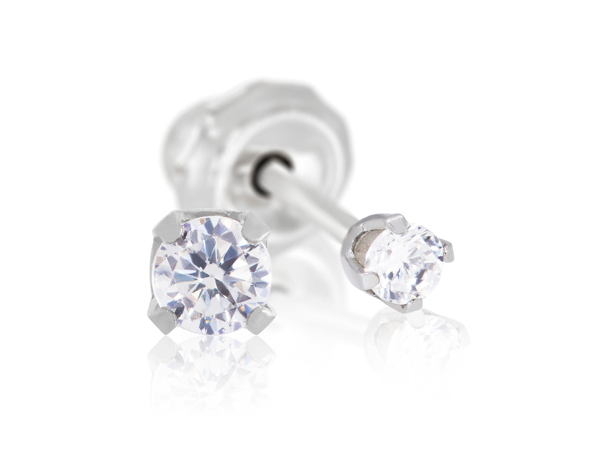 Ear Piercing CZ Pair 9ct White Gold 2mm