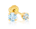 Ear Piercing CZ Pair 24ct Gold Plated Stainless Steel Aqua 3mm