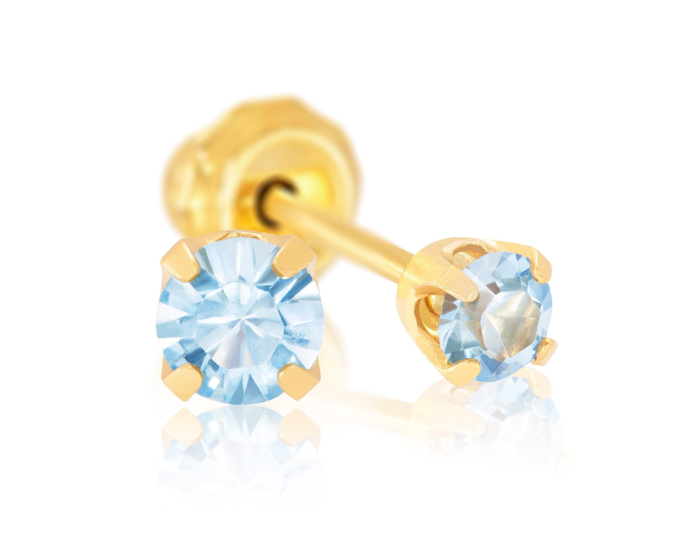 Ear Piercing CZ Pair 24ct Gold Plated Stainless Steel Aqua 3mm
