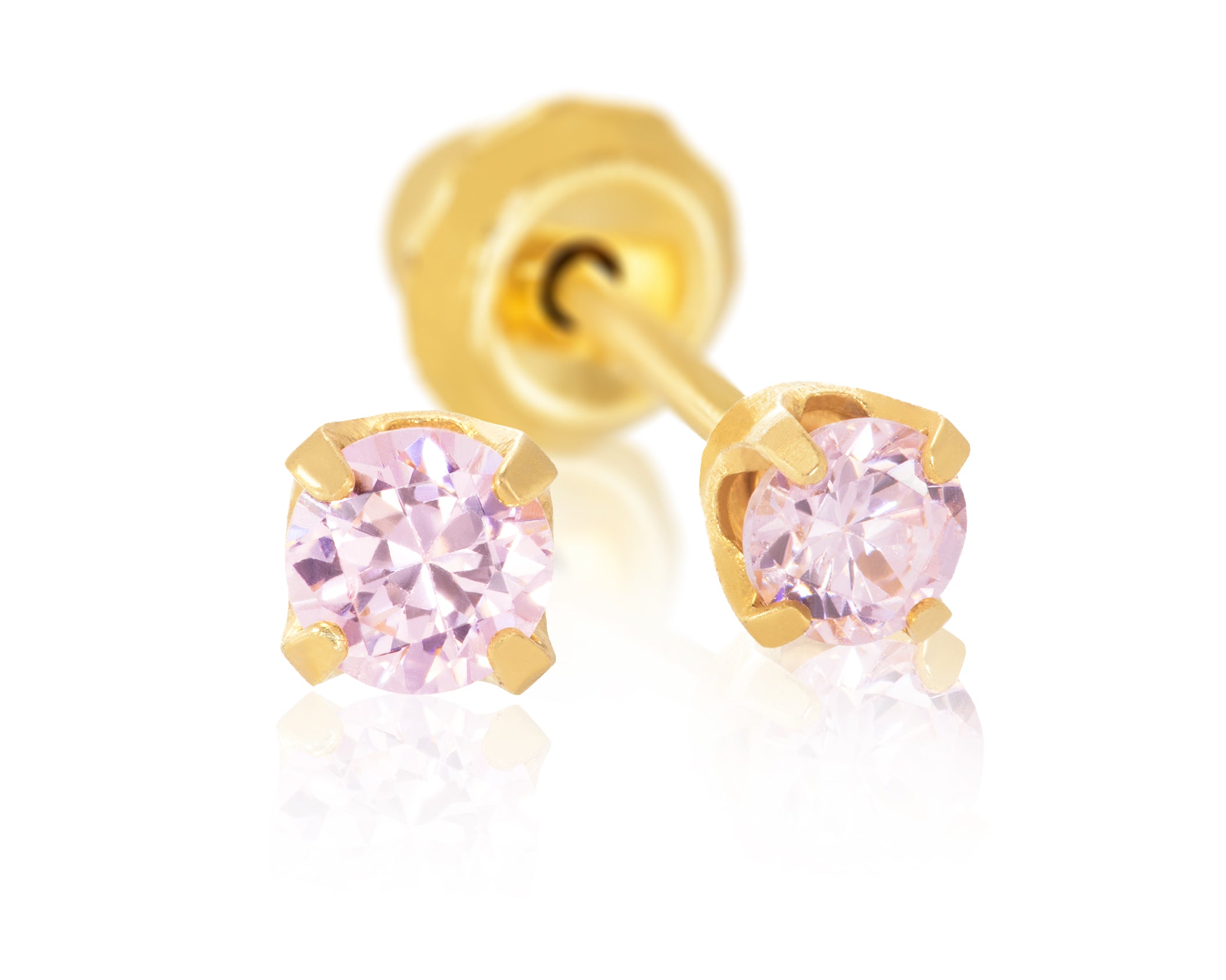 Ear Piercing CZ Pair 24ct Gold Plated Stainless Steel Pink 3mm