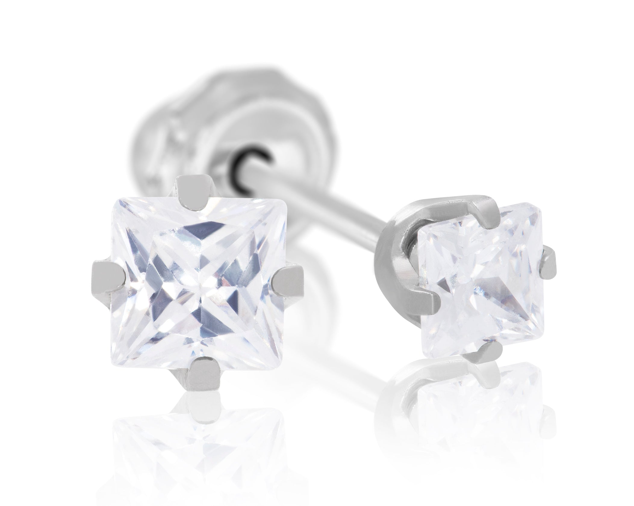 Ear Piercing CZ Pair Square Stainless Steel 3mm