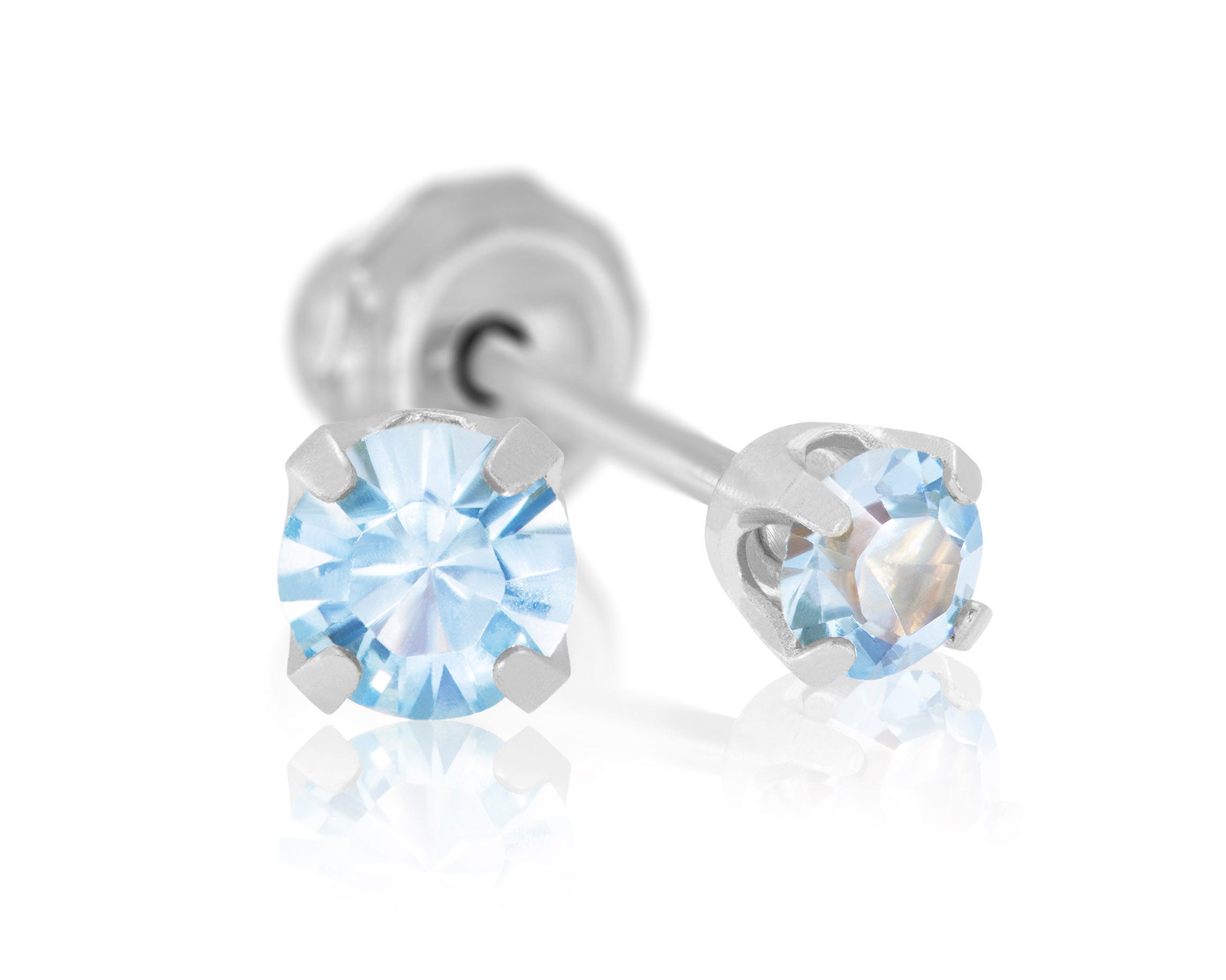 Ear Piercing CZ Pair Stainless Steel 3mm Aqua