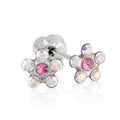 Ear Piercing AB Pink CZ Flower Pair Stainless Steel 5mm