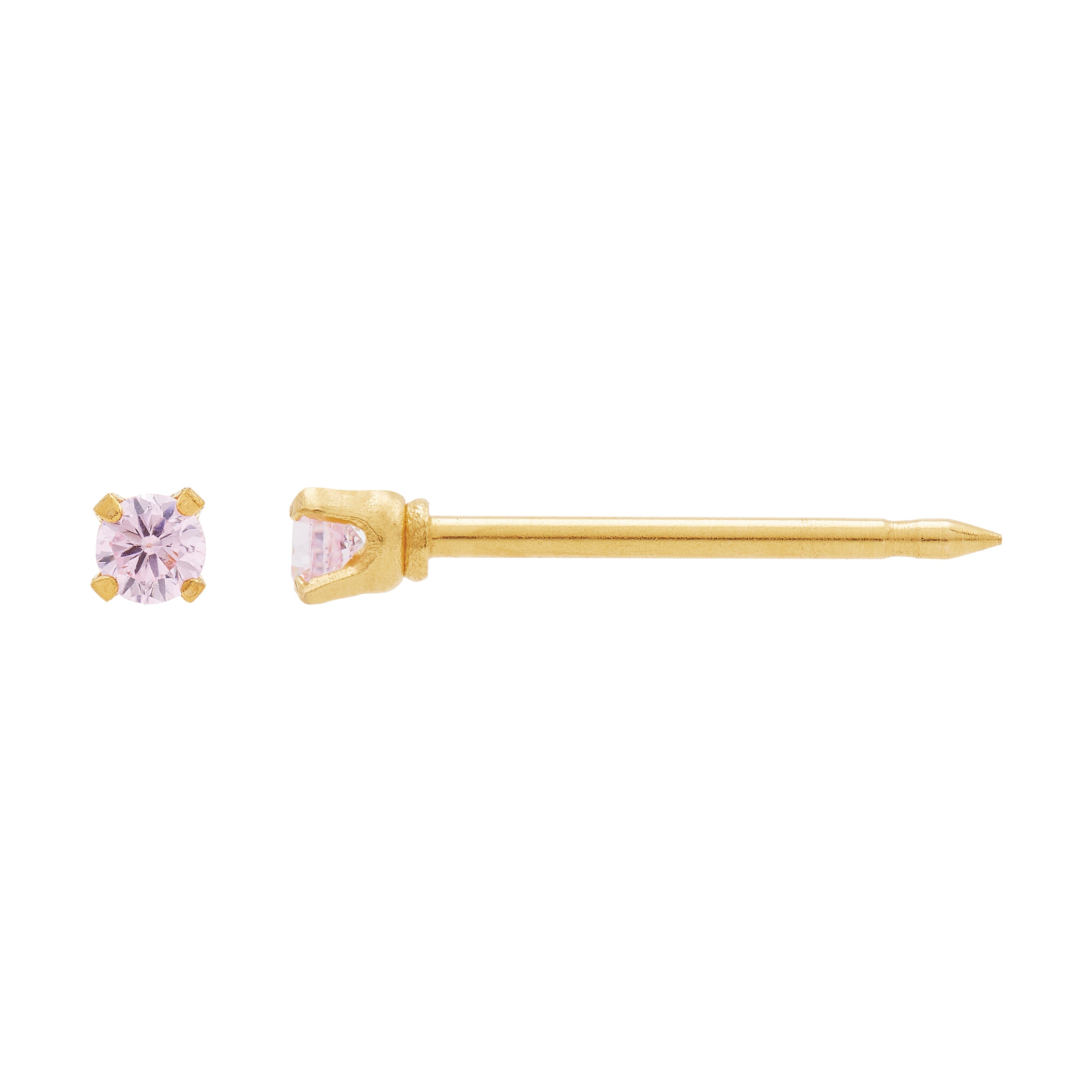Ear Piercing CZ Pair 24ct Gold Plated Stainless Steel Pink 2mm