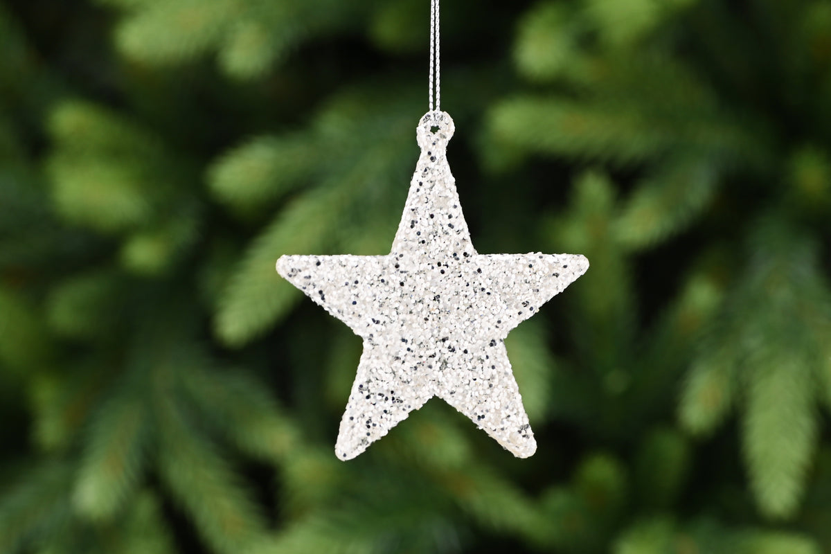 Festive Champagne Glittered Glass Hanging Star