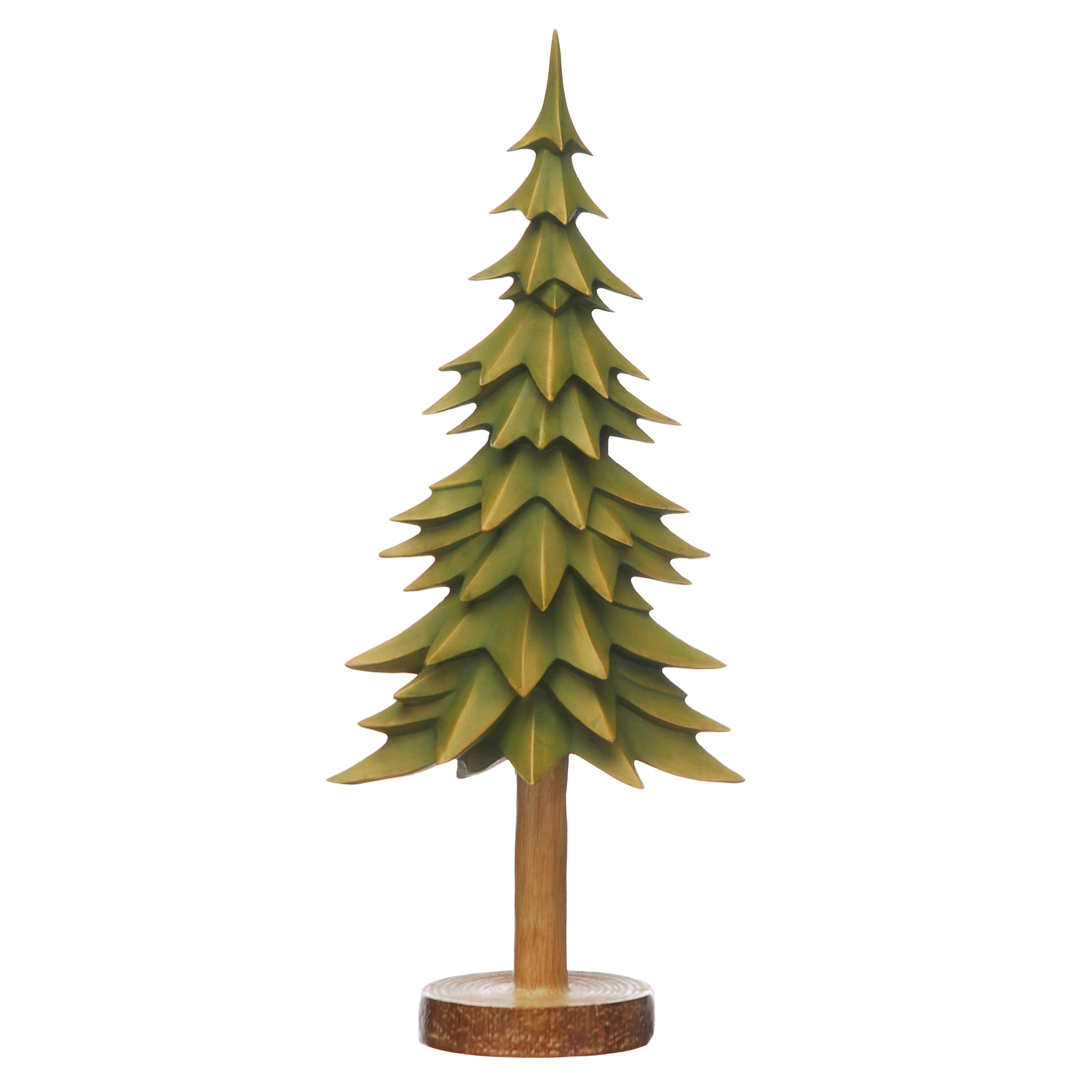 Festive Green Resin Tree On Natural Base Small
