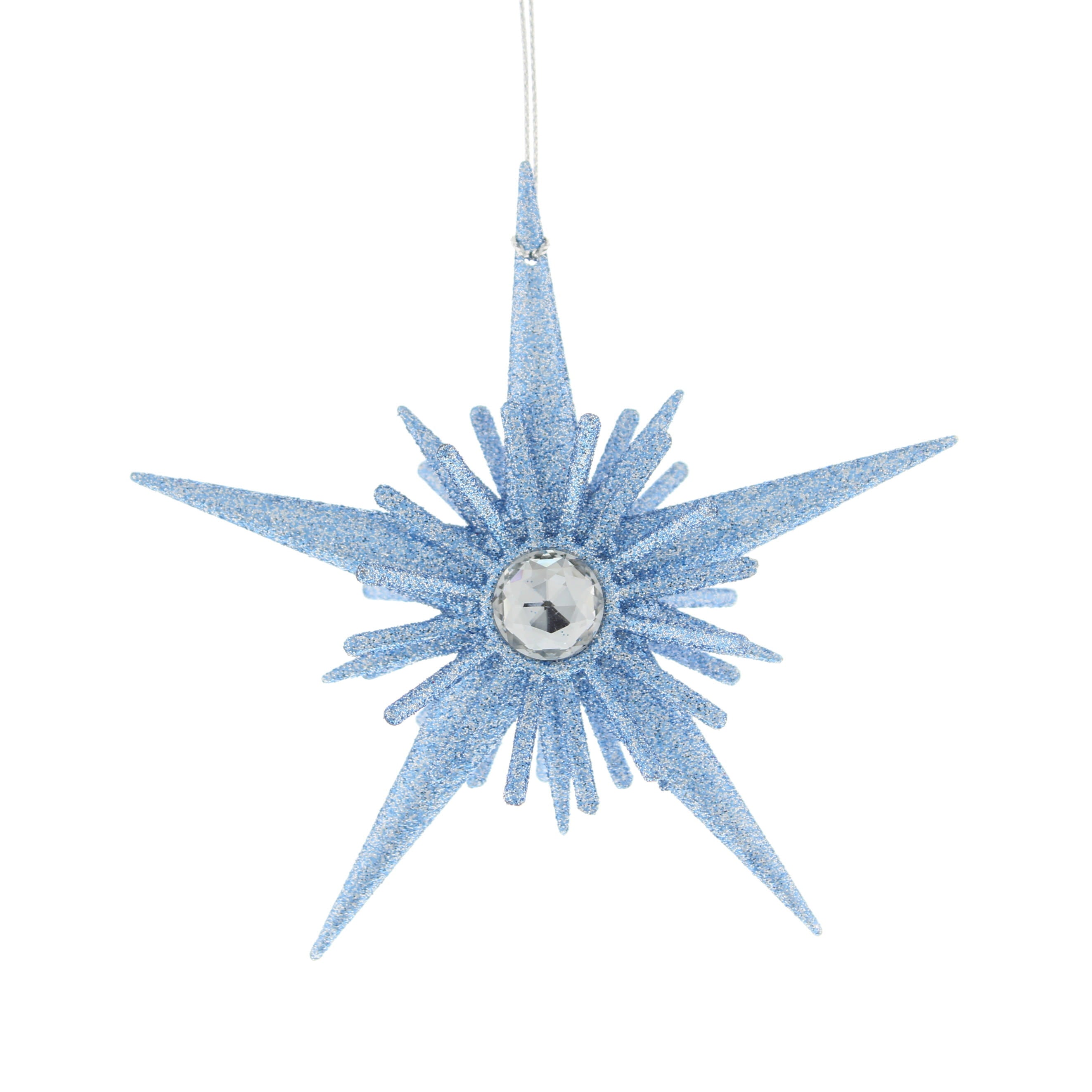 Festive Hanging Lichen Blue Glitter Acrylic Star