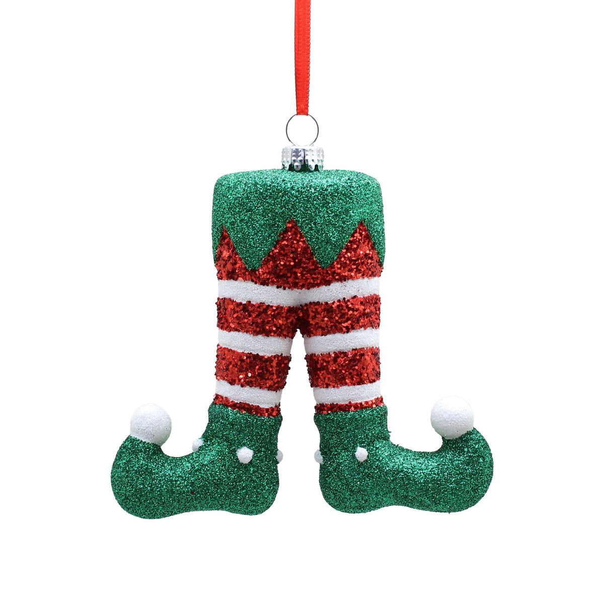 Festive Hanging Red Green Glitter Elf Legs Shoes