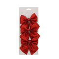 Festive Red Glitter Bows On Backing Card Pack of 3 Small