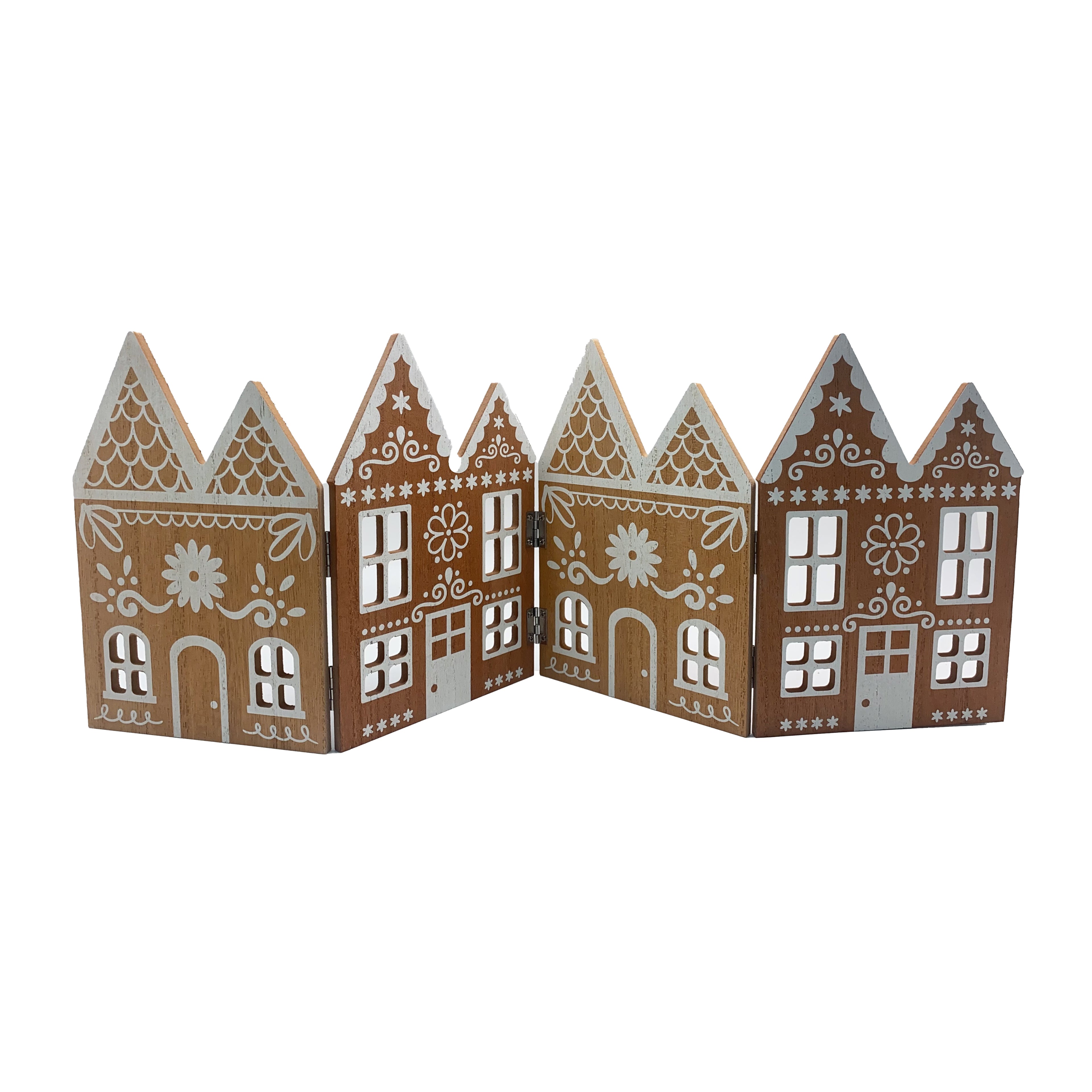 Festive Wood Brown White Folding Houses