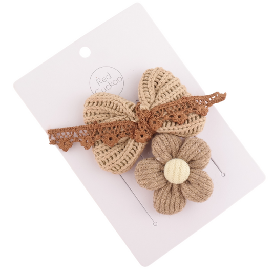 Flower Bow Hair Clips Pack Mushroom