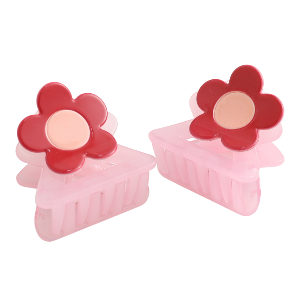 Flower Hair Claw Clips Twin Pack Pink