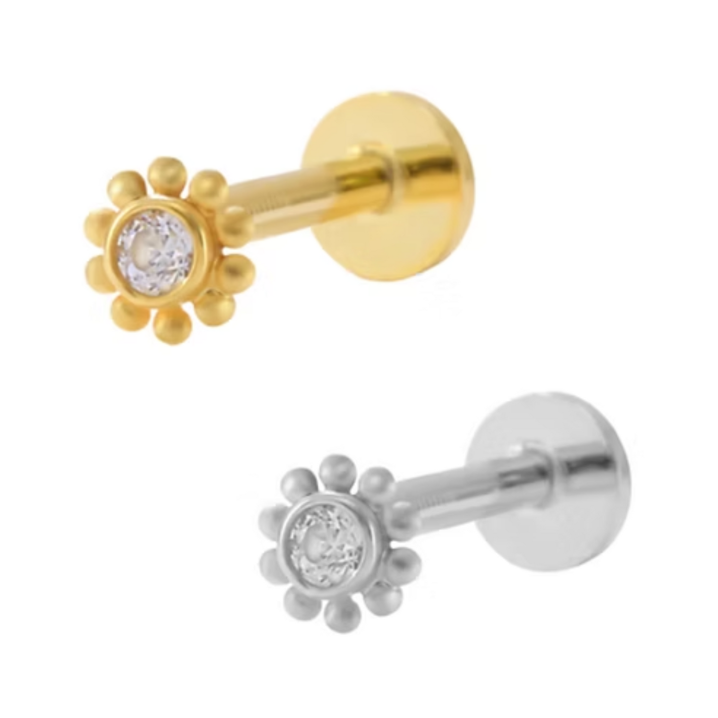 She Is Beautiful Flower Labret Stud Gold