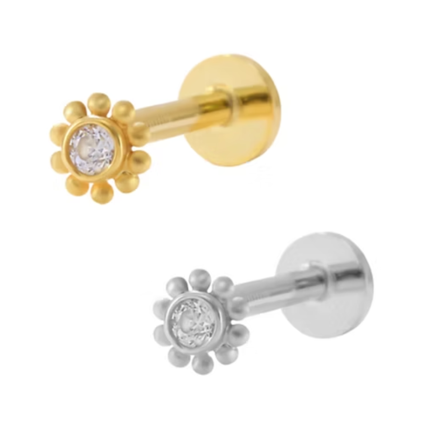 She Is Beautiful Flower Labret Stud Gold
