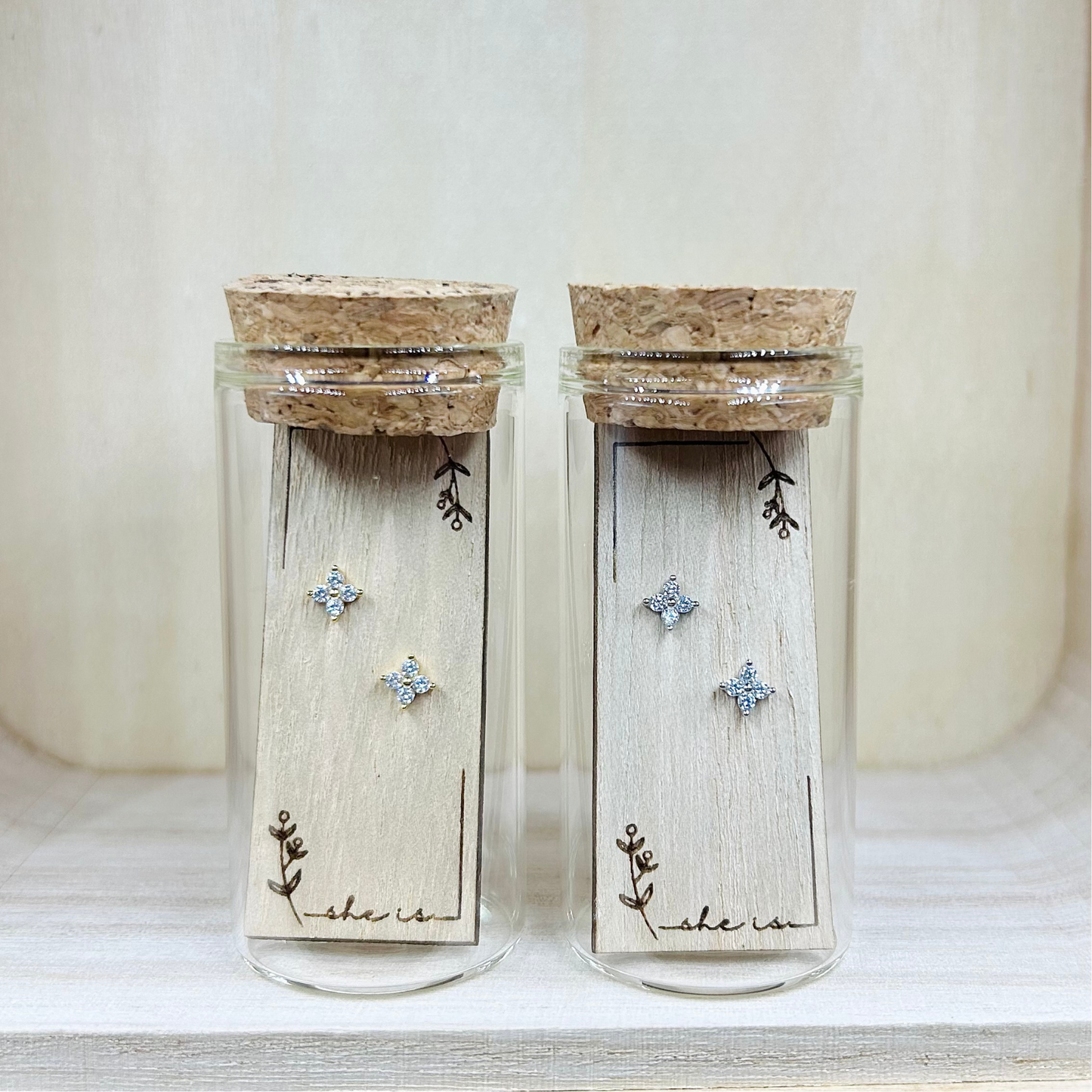 She Is Beautiful Flowers Studs Silver